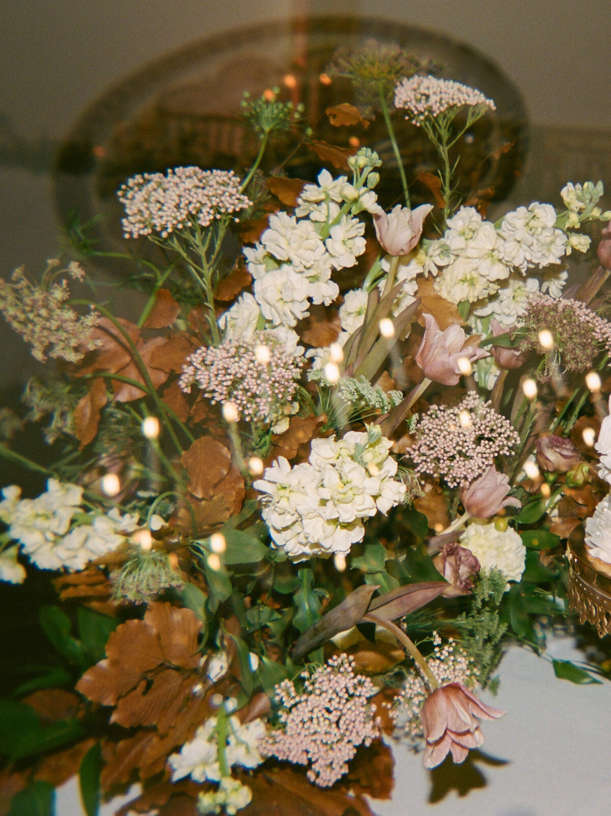 Fall wedding flowers captured by film wedding photographer Christina Harrison in Detroit, The Colony Club