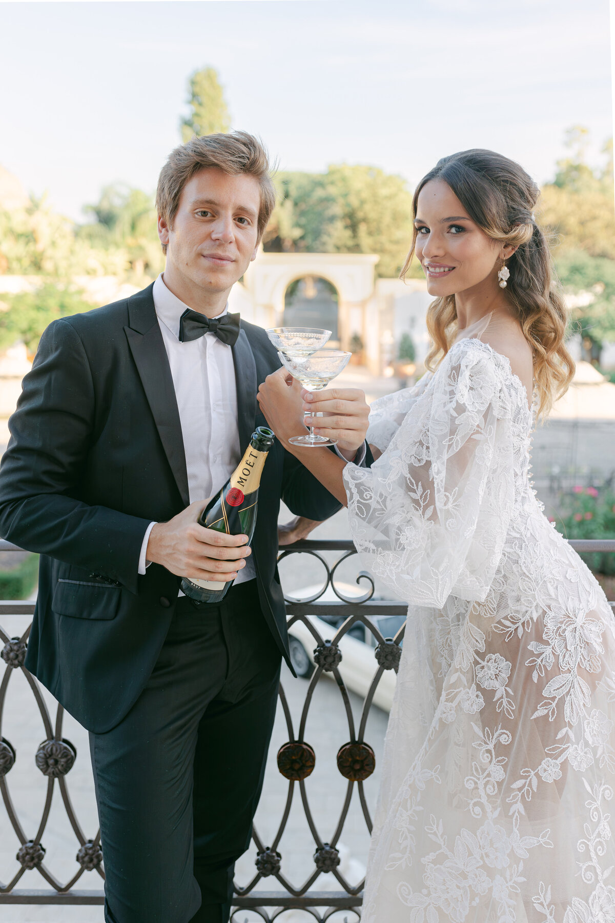 725  - Maila Enea Events - Moët & Chandon Champagne - Bride and Groom - Andrea Sedici Wedding Dress  - Villa Del Gatto Pardo Hotel_ Palermo_ Italy - Joana Senkute Photography