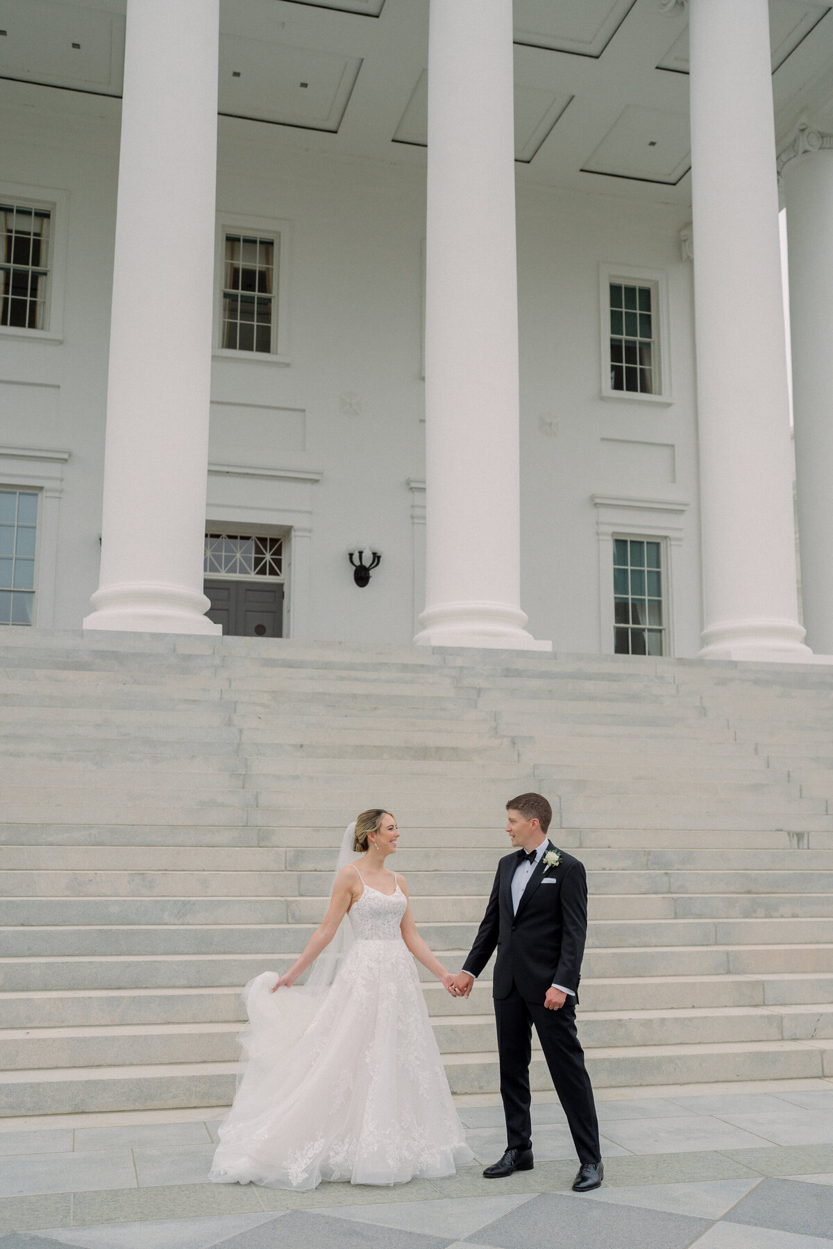 John Marshall Ballrooms Wedding | bride and groom portrait at the Virginia Capitol Building