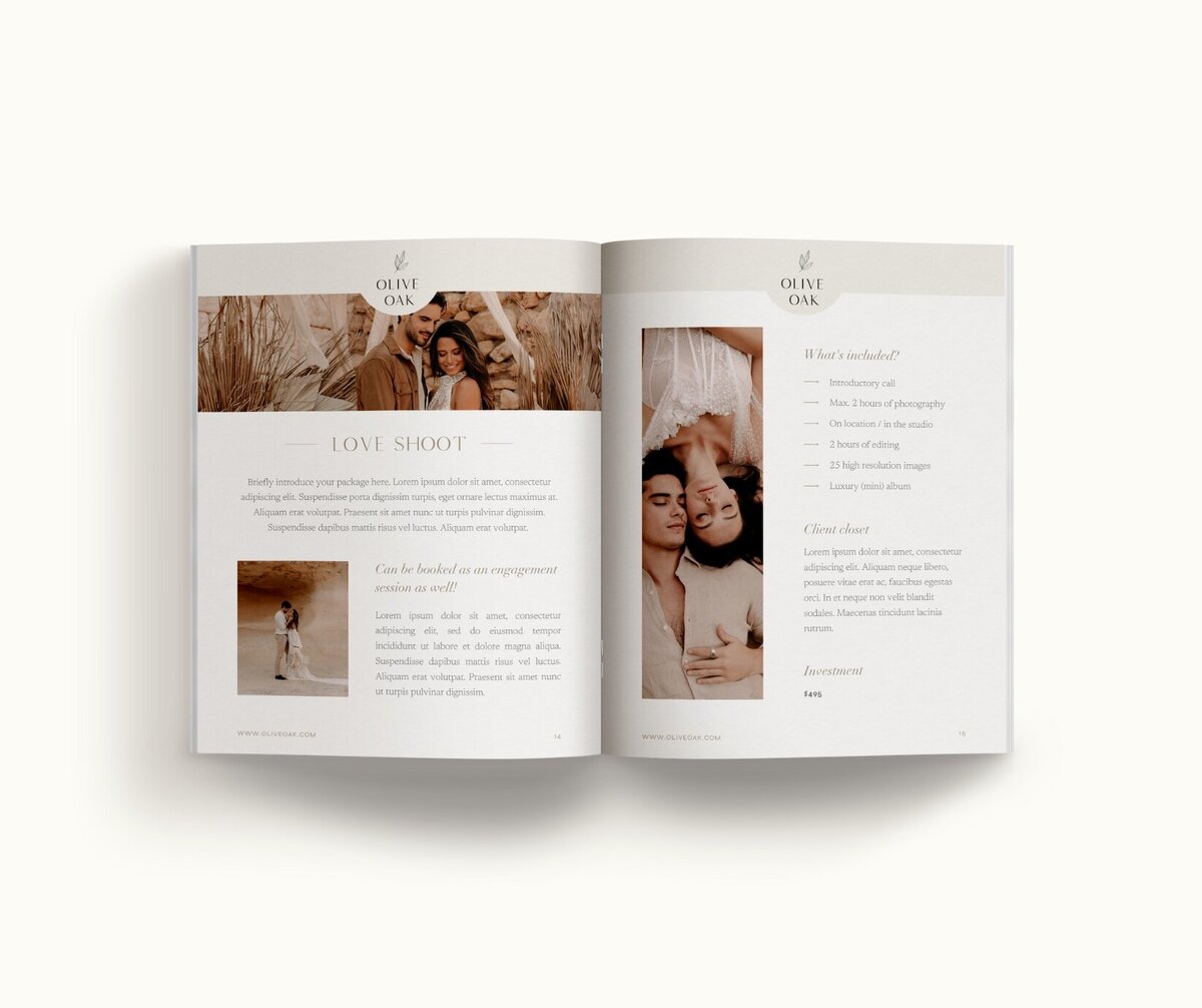 Elegant pricing guide template for photographers Olive Oak 9