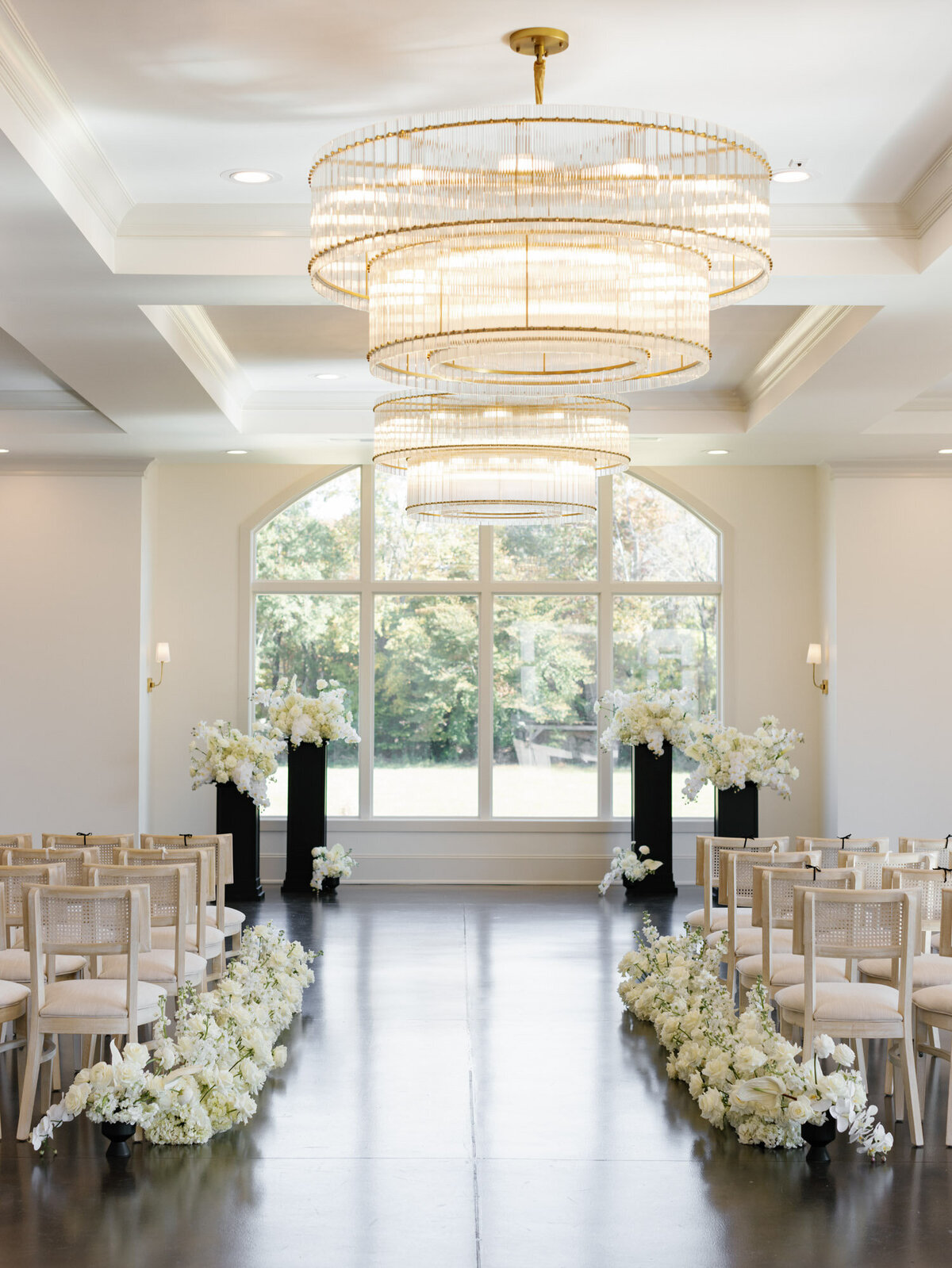 Intimate wedding ceremony of black and white modern design at Donovan Manor. 