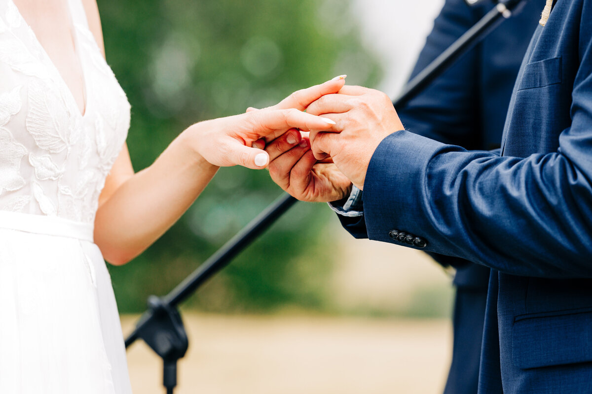 Wedding detail photo ring exchange at ceremony