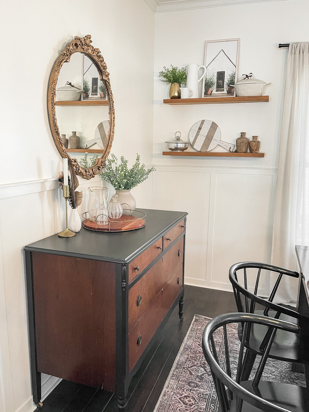 Vintage dresser painted black and stained dark brown