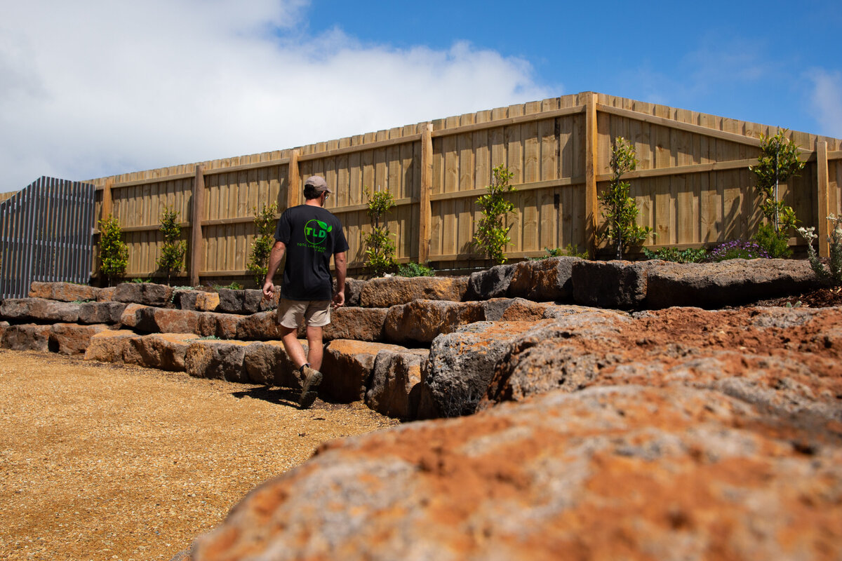 Rock work retaining wall by total landscapes & design Warrnambool