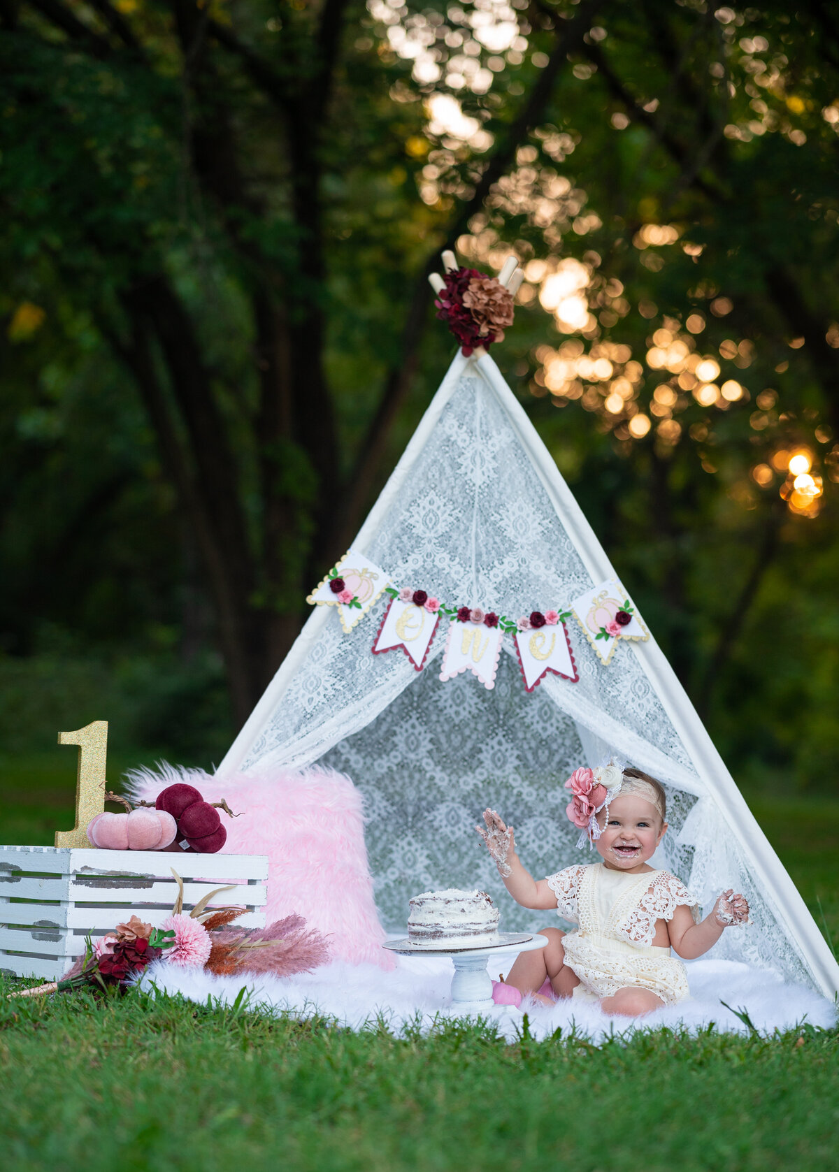 outdoor boho pink one year pictures