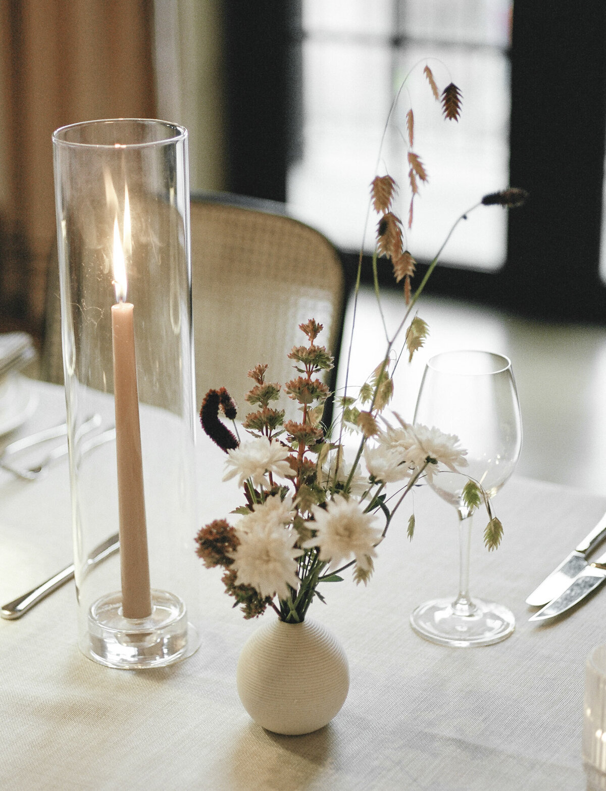 fall wedding flowers for a wedding reception at Shinola Hotel