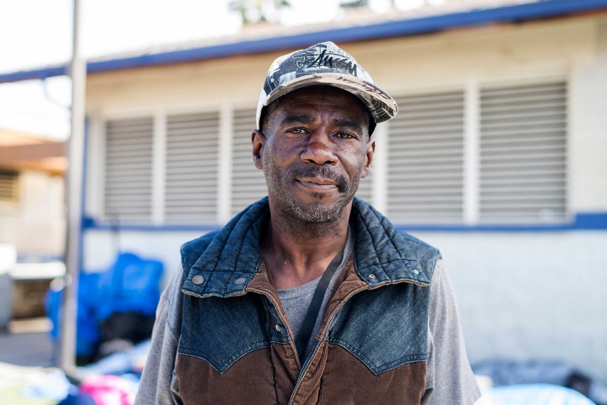 Homeless man at shelter in San Diego