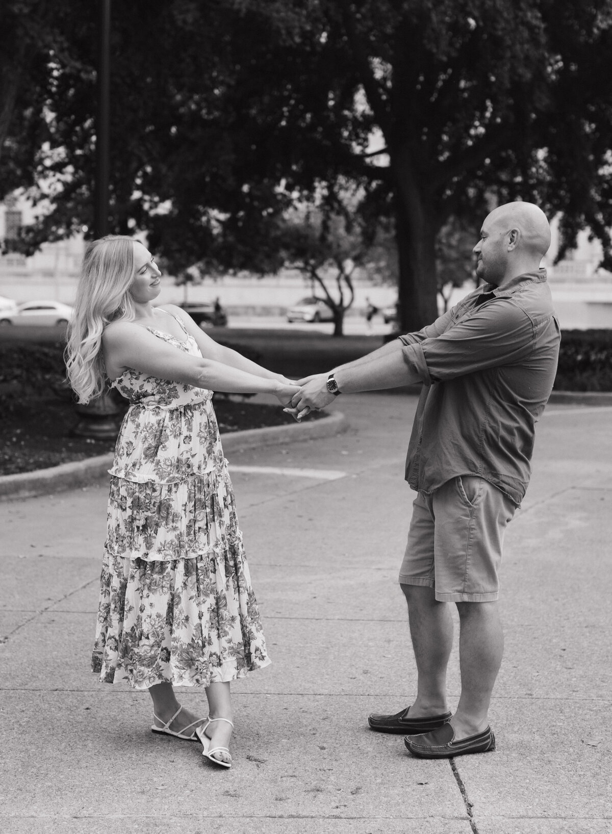 Black and white Indianapolis engagement photographer candid photo
