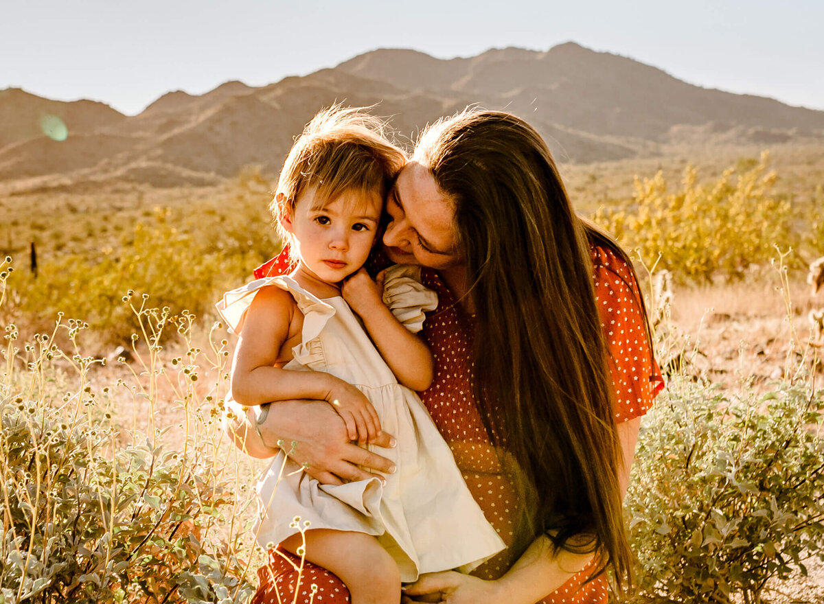 Mom and daughter at family session in Arizona captured by Cactus & Pine Photography LLC