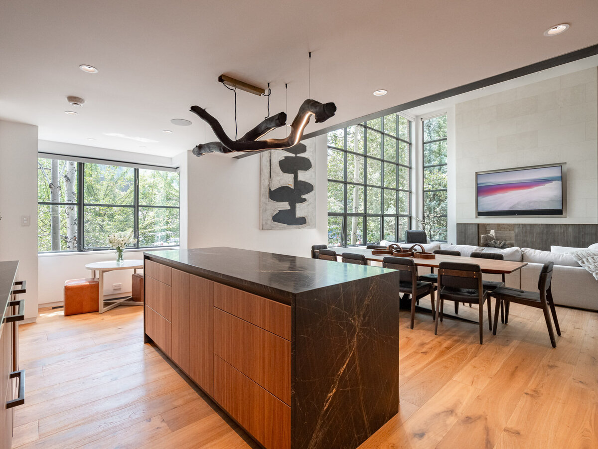 Exterior and interior views of the luxury home at 624 E Hopkins Avenue in Aspen Core, Colorado.