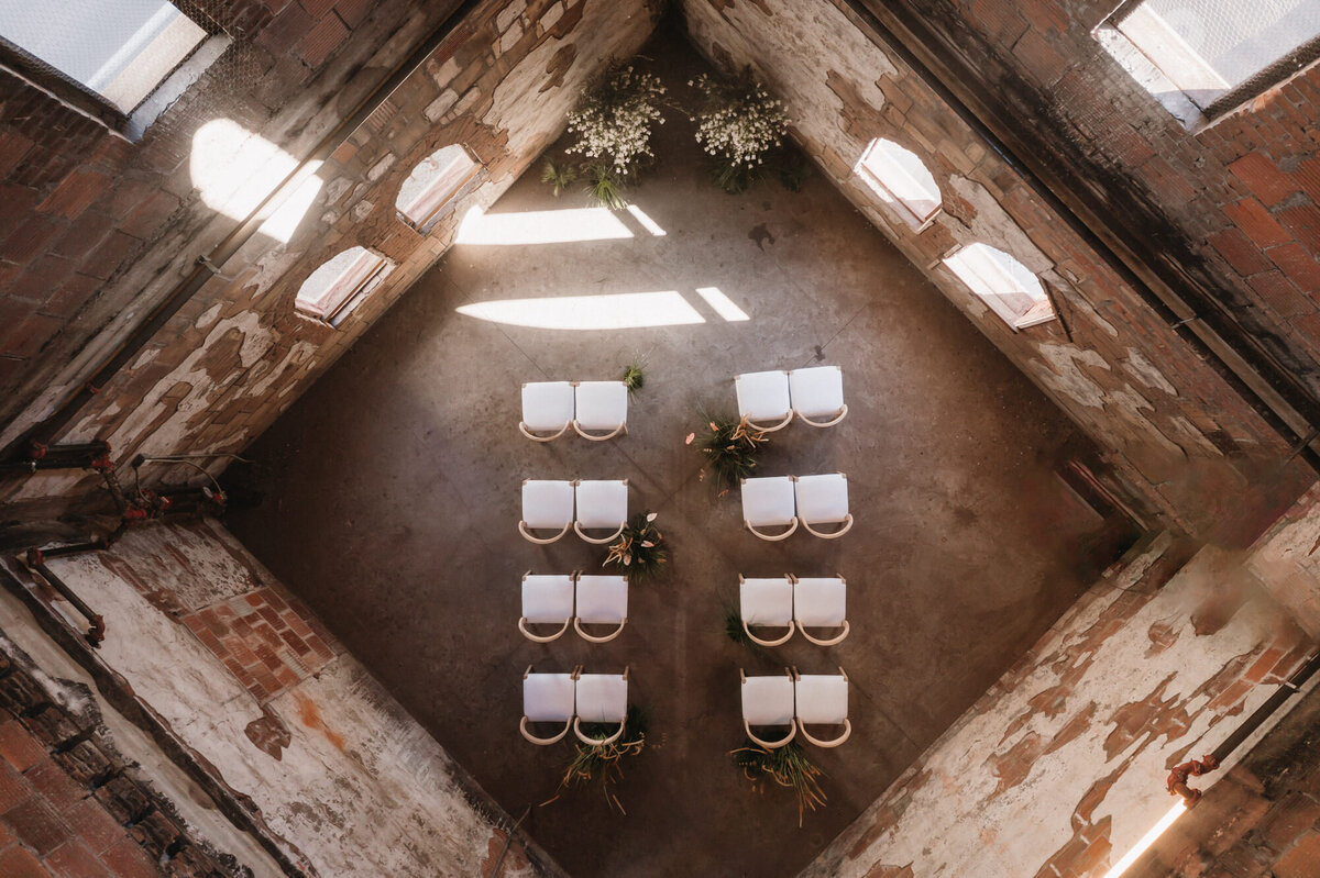 Aerial view of ceremony chairs at the Abbey on Monroe in Phoenix, Arizona
