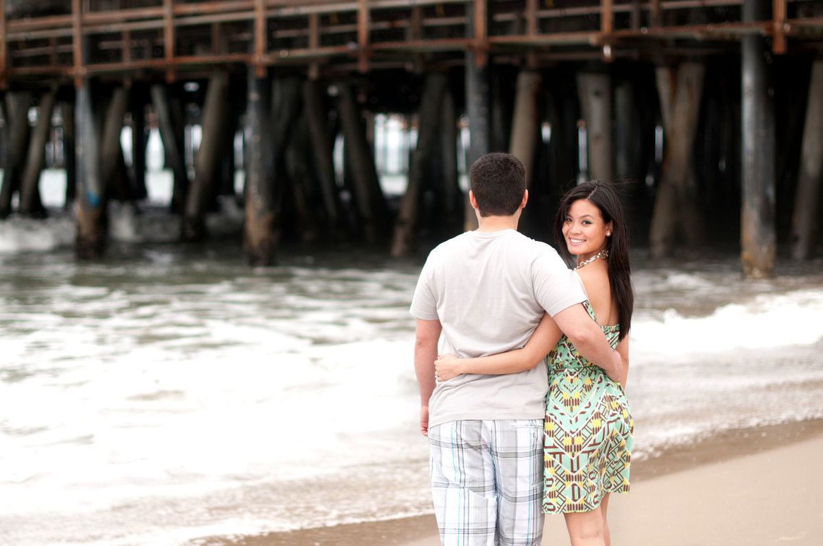 Santa Monica engagement photographer for the fun couples. Romantic engagement photo in Santa Monica. Southern California state beach engagement photo. West Los Angeles Beach engagement photo.