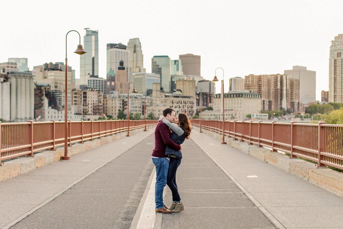 Stone Arch Bridge fall engagement photo