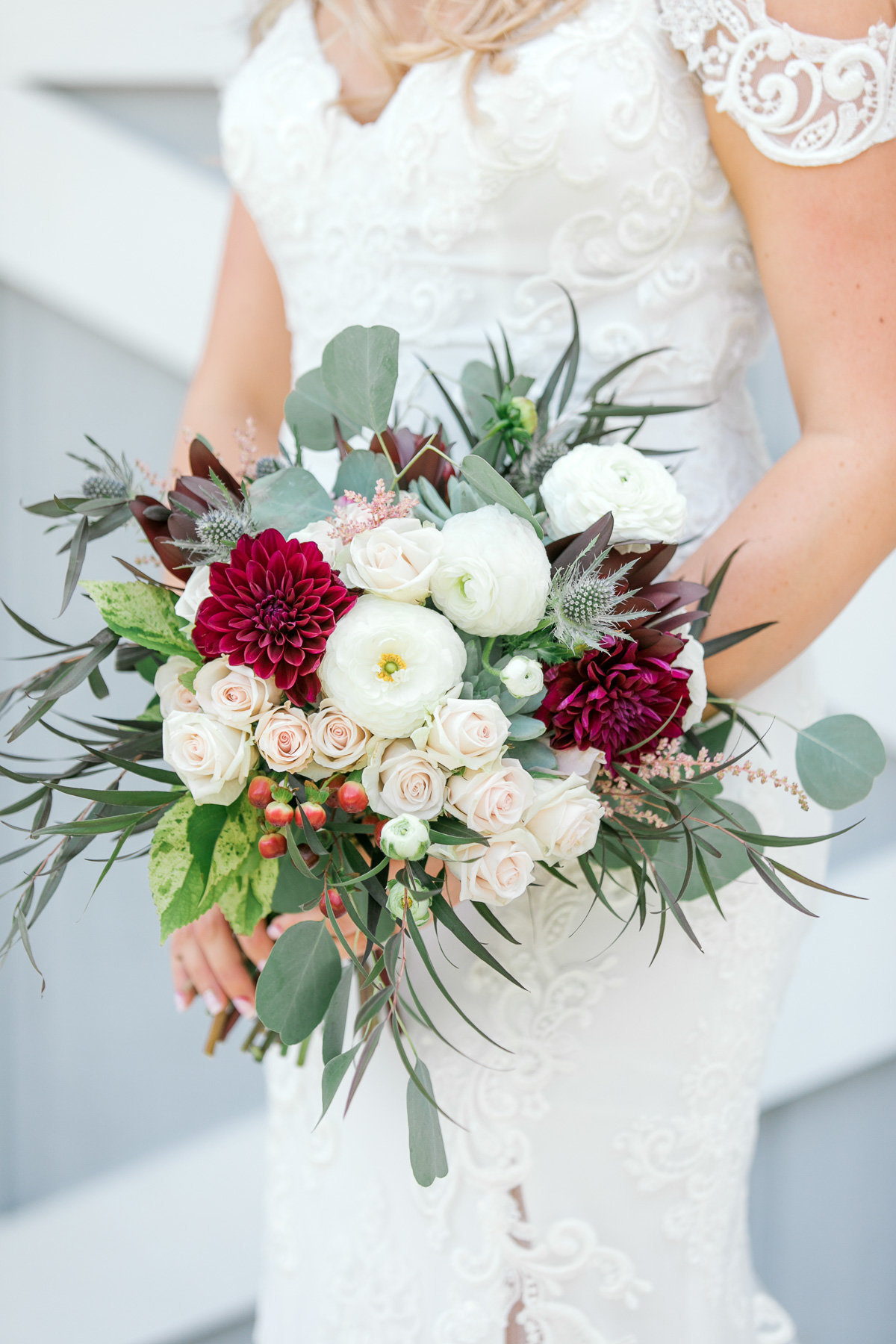 red and white wedding bouquet