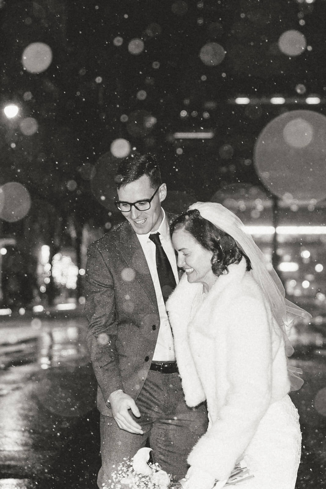 Snowy night time wedding portraits New York City wedding | Oduma photography-92