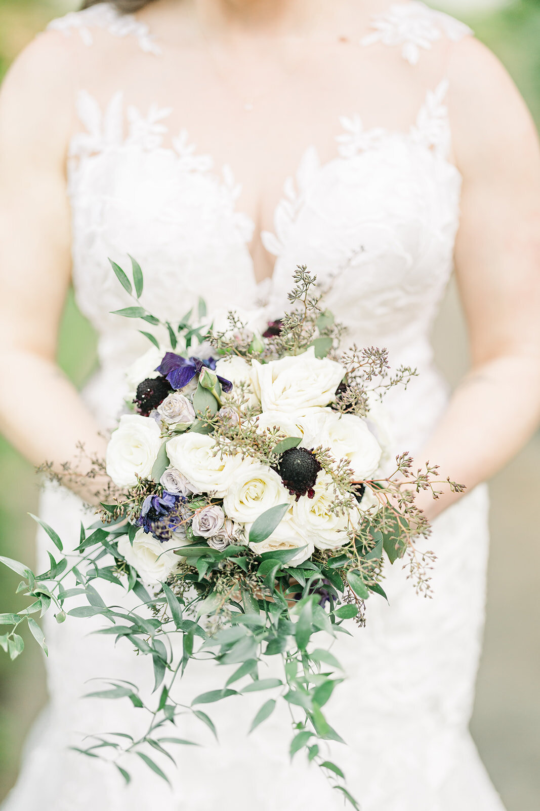 Close up of bridal bouquet done by Flowers by On, the owner of The Thompson House & Gardens, Bogart, GA 