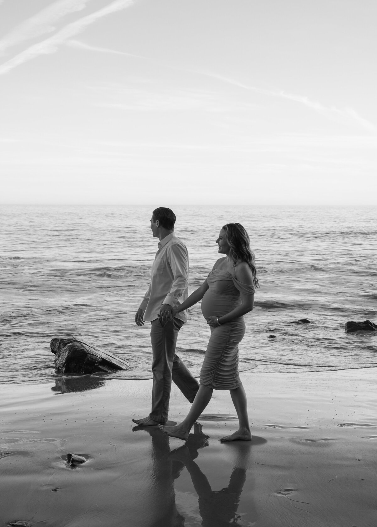 moody black and white maternity photo
