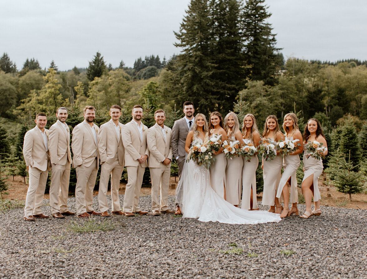 Wedding bridal party in ivory and tan.