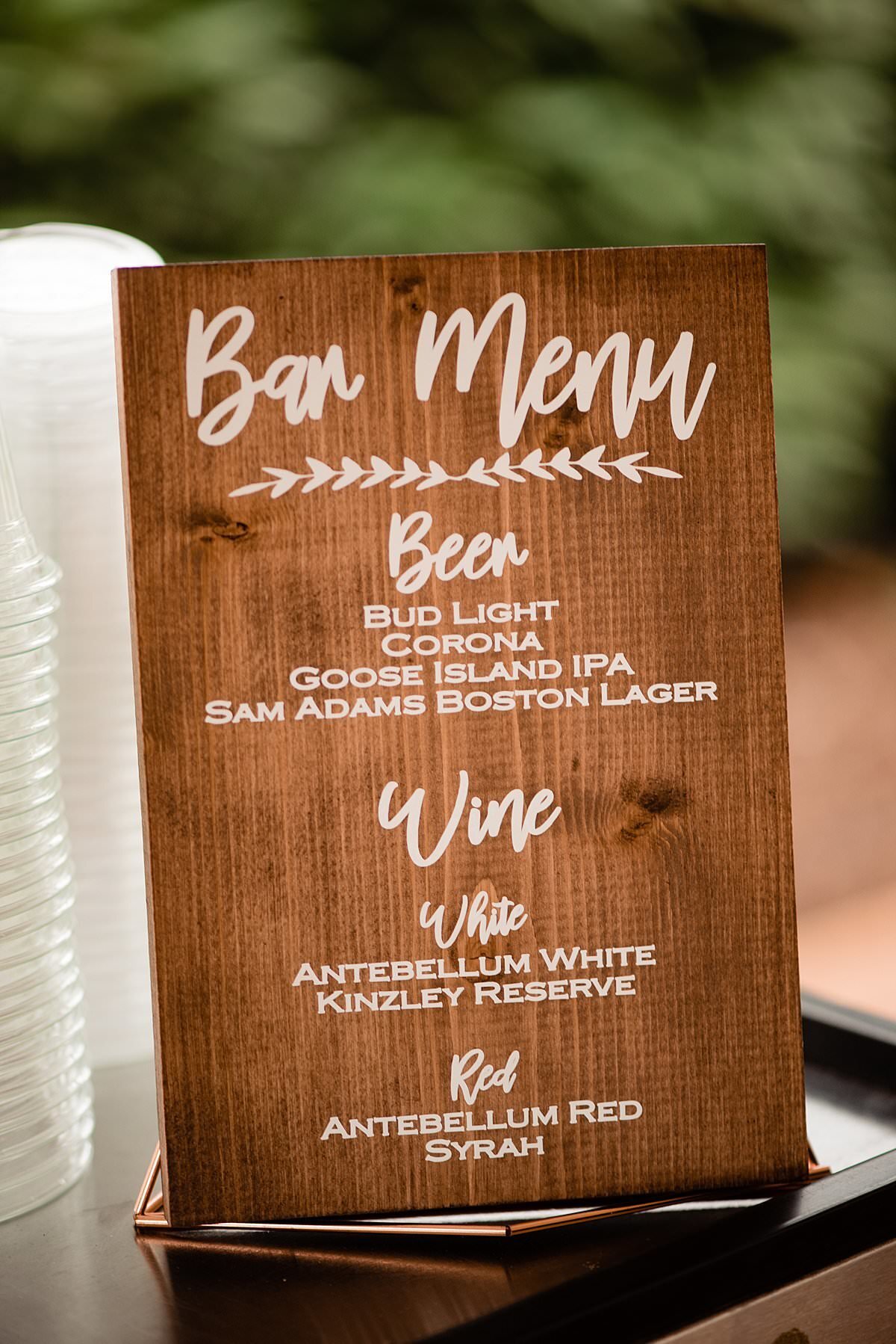 Wooden Wedding Bar Menu