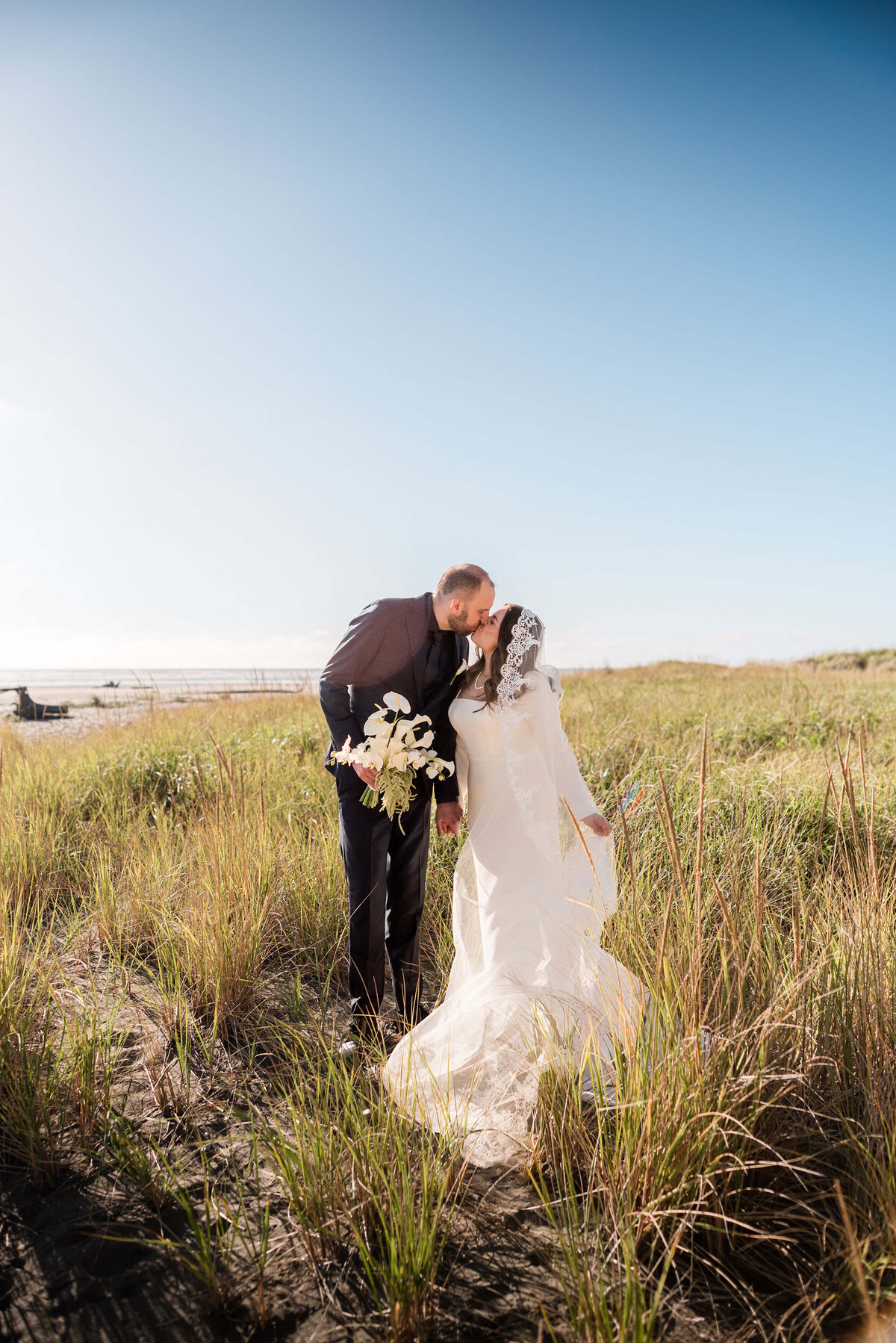Bride and Groom at Seabrook, Washington State Wedding