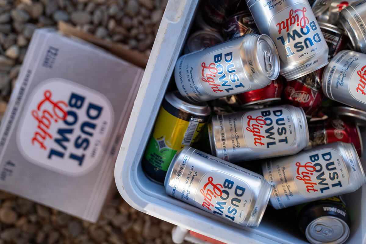 Dust Bowl light in a full cooler with the 12 pack box to the side