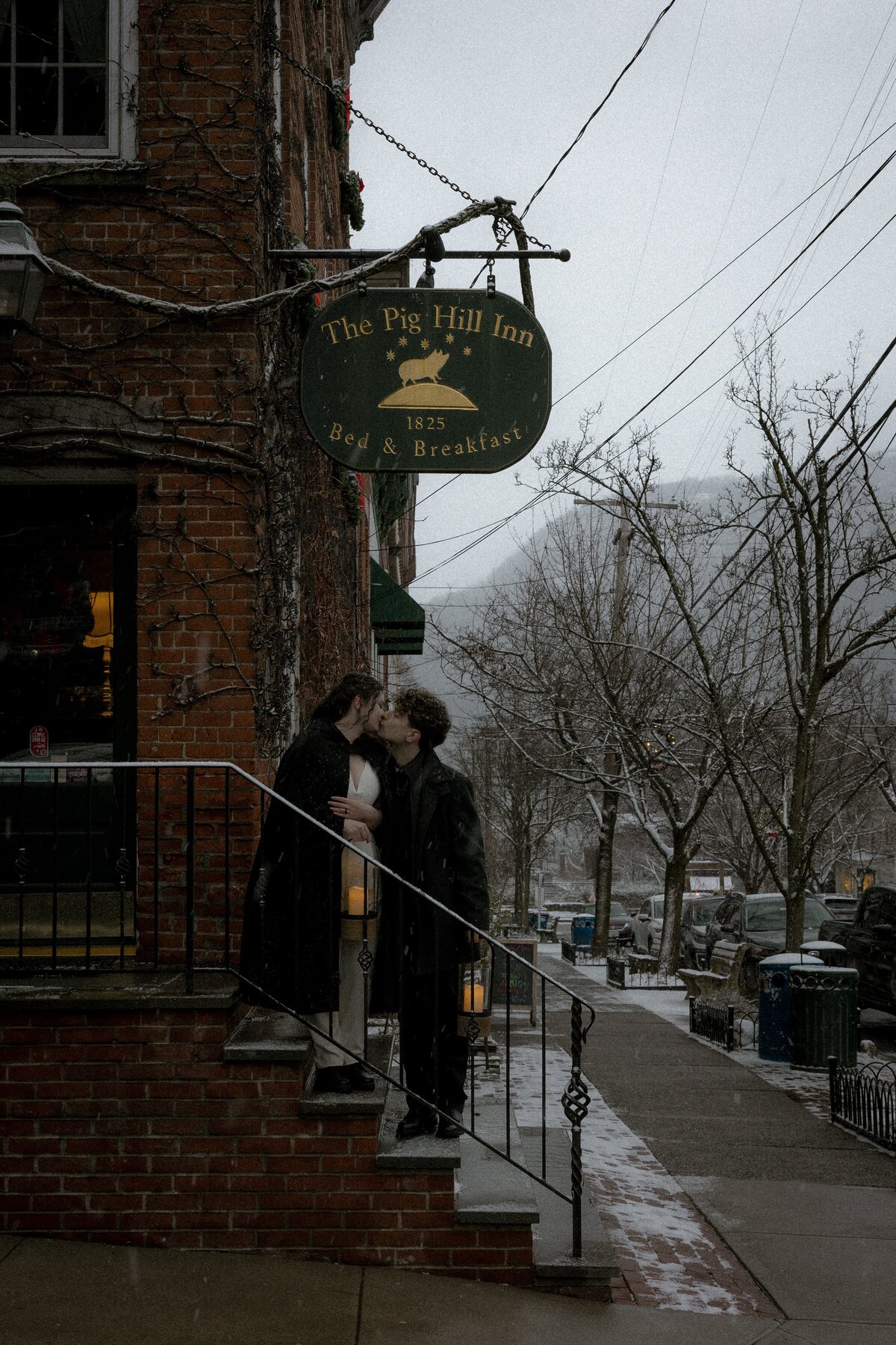 Cold Spring New York Elopement Lantern Moody Snowy Elopement wedding