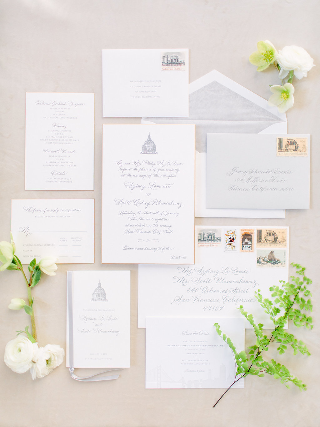 Invitation for wedding by Jenny Schneider Events at the San Francisco City Hall. Photo by Larissa Cleveland Photography.