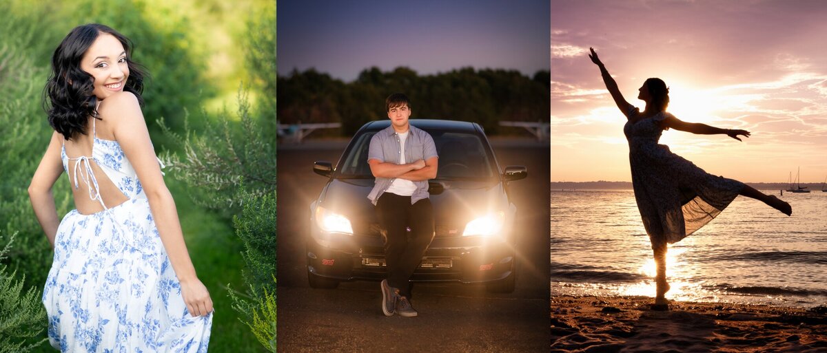 Senior Portraits Wallingford CT Field of Flowers, Night with a car, dancer 