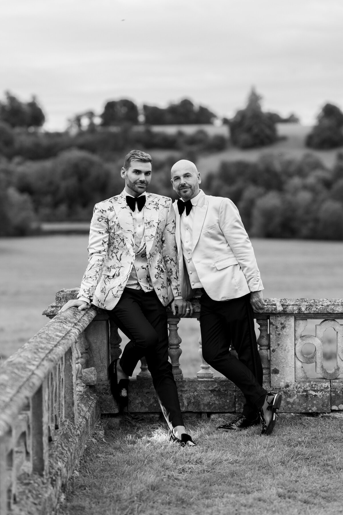 Editorial couple portraits at luxury same sex wedding at Orchardleigh Estate