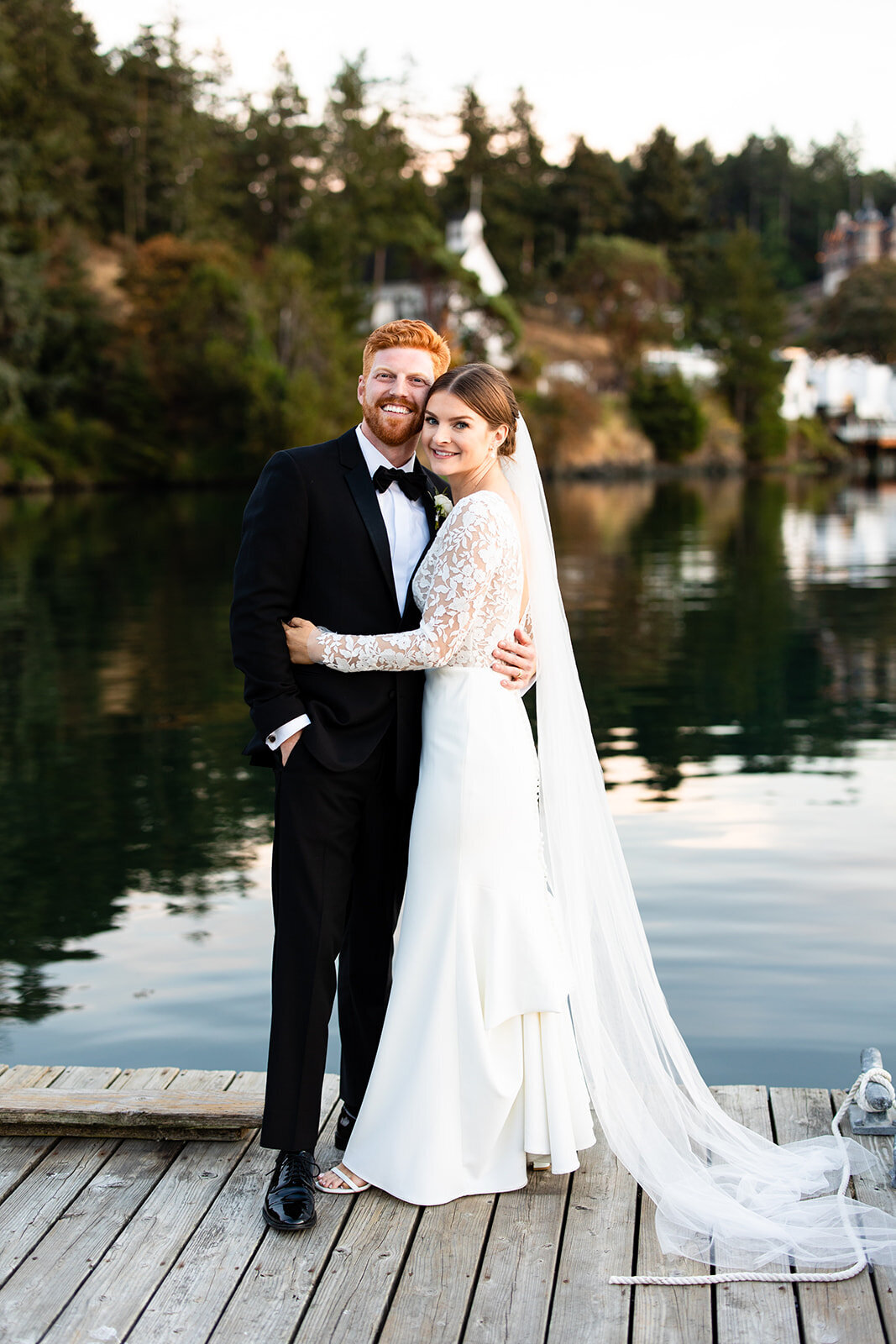 Bride and Groom photo during sunset at Roche Harbor Resort 