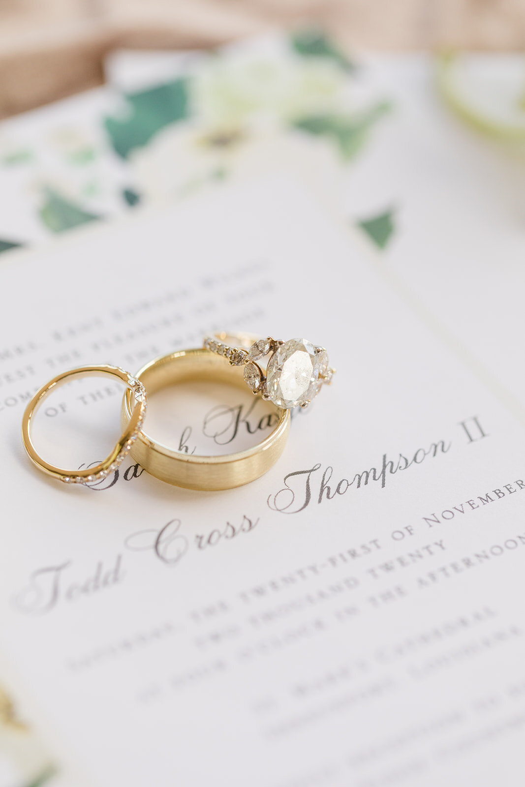 Wedding rings on invitation