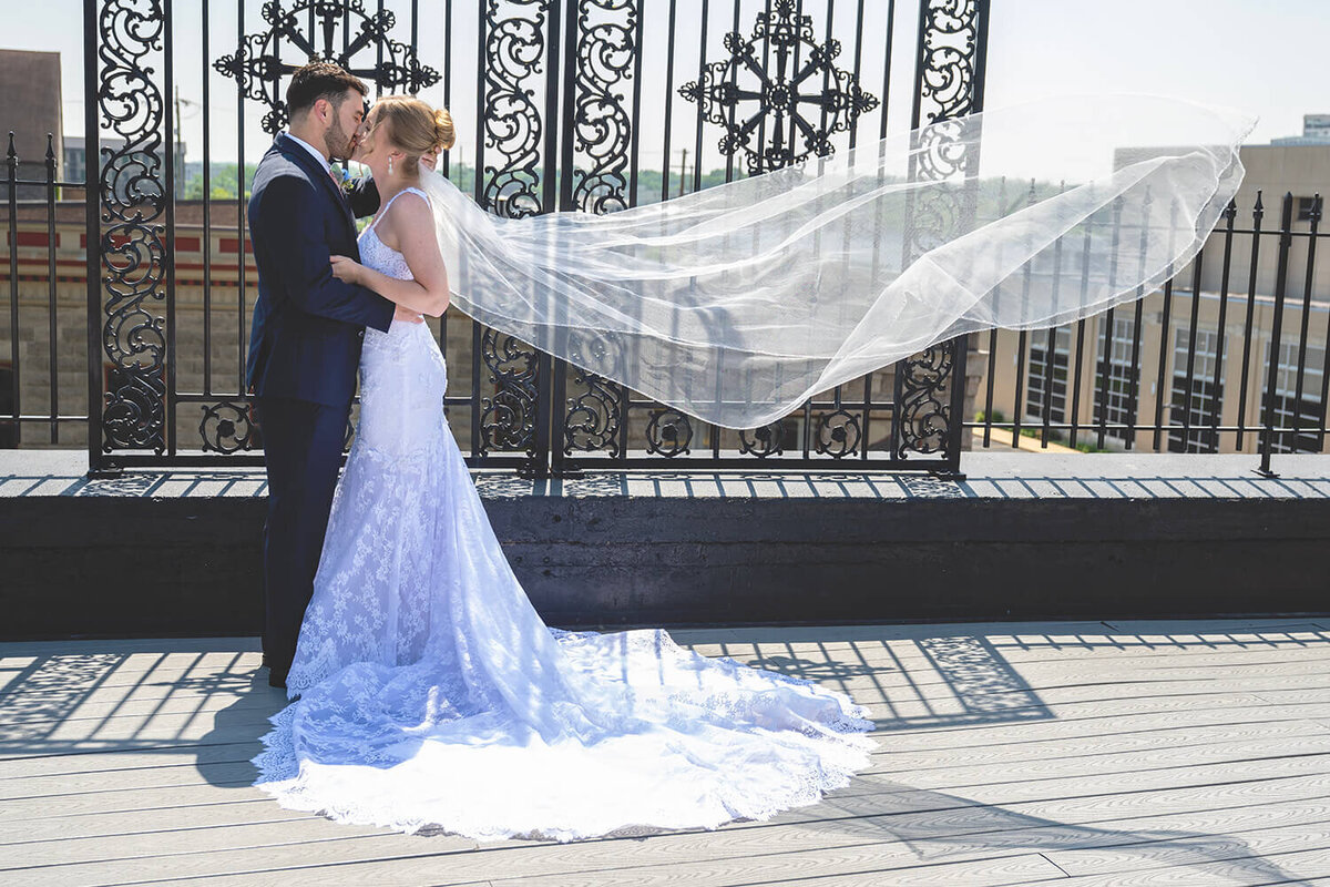 The Standard outdoor gate roof long veil Rockford Wedding Photography