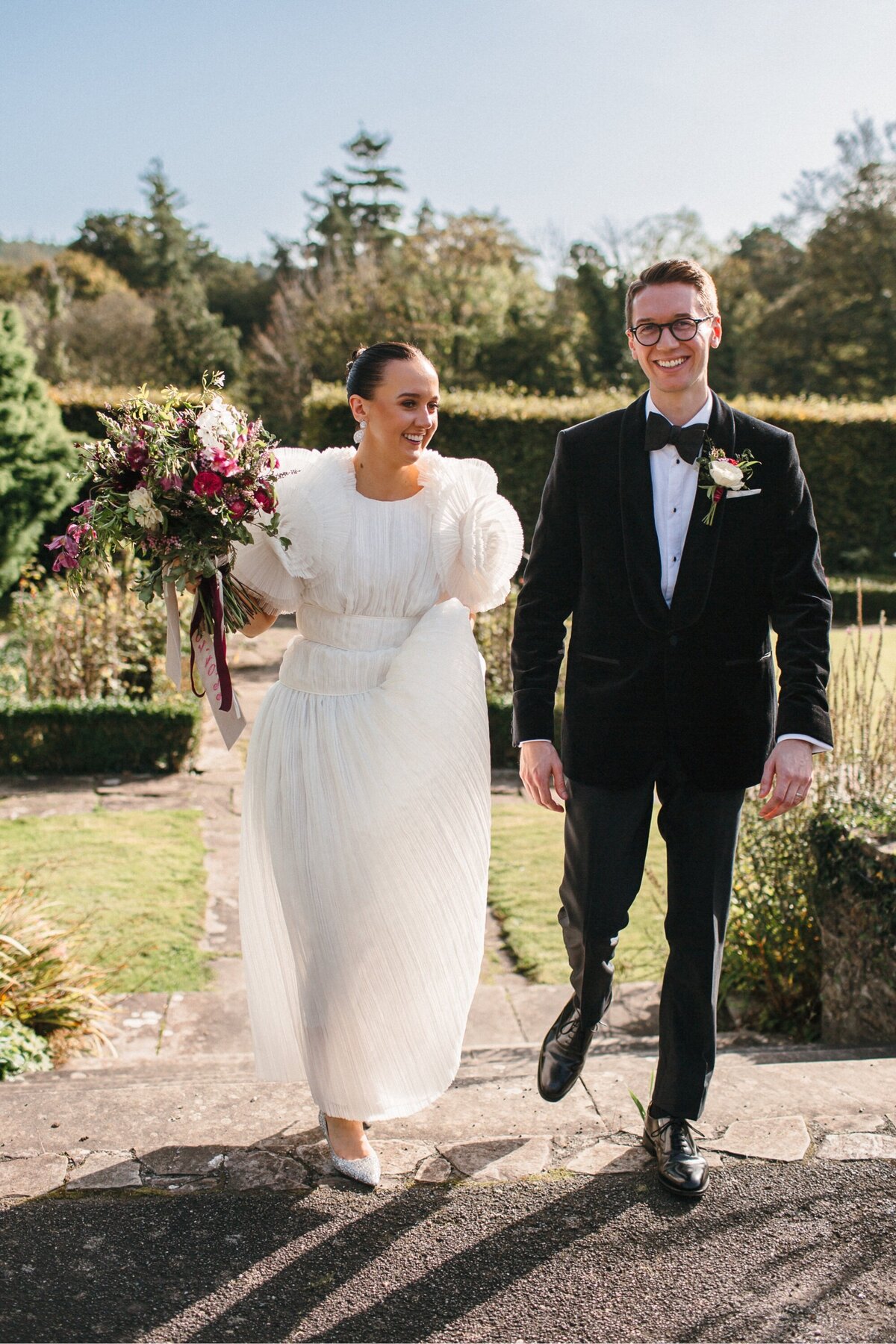 Stylish Wedding couple backlit at Devon hotel 