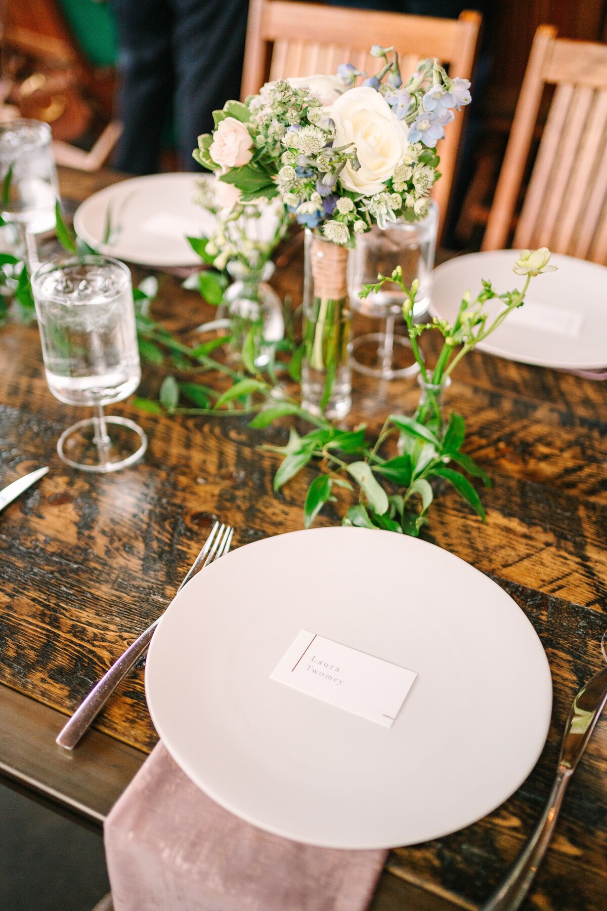 Table set up with pink velvet napkins  from Event Rents at Moss Denver.