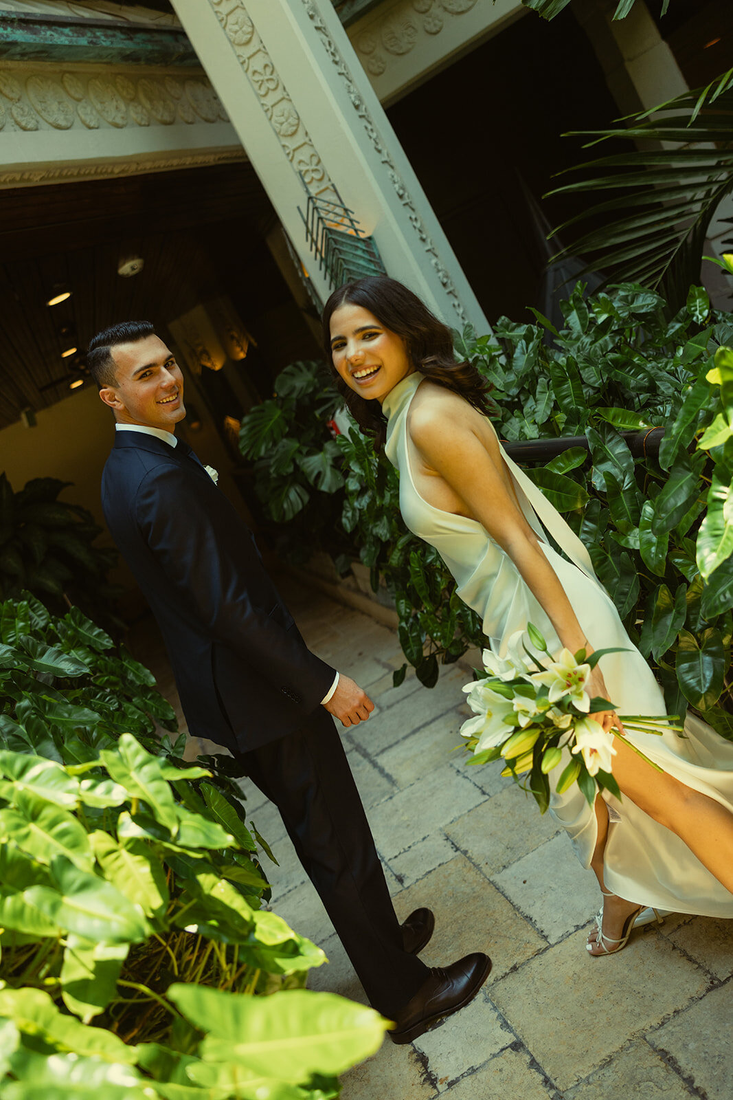 Bride and Groom Fun and Editorial Wedding Portraits Mayfair Hotel and Garden Miami Documentary Wedding Photography0473