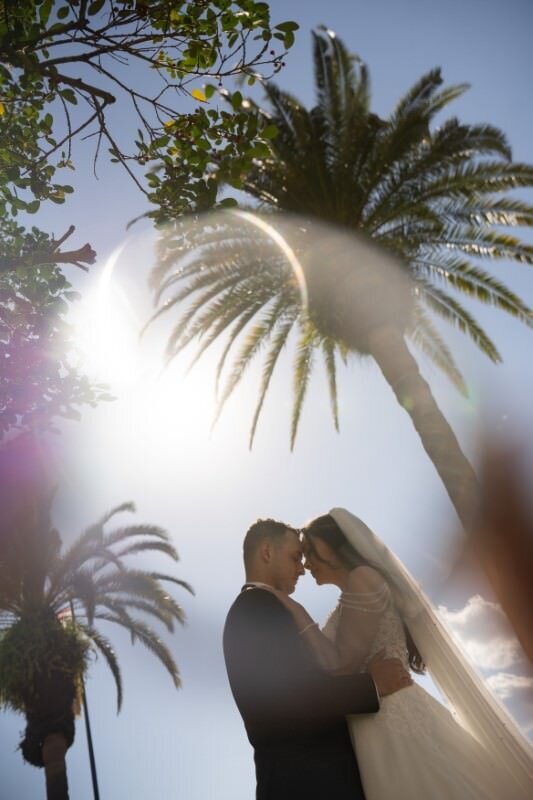 Romantic wedding under palm trees