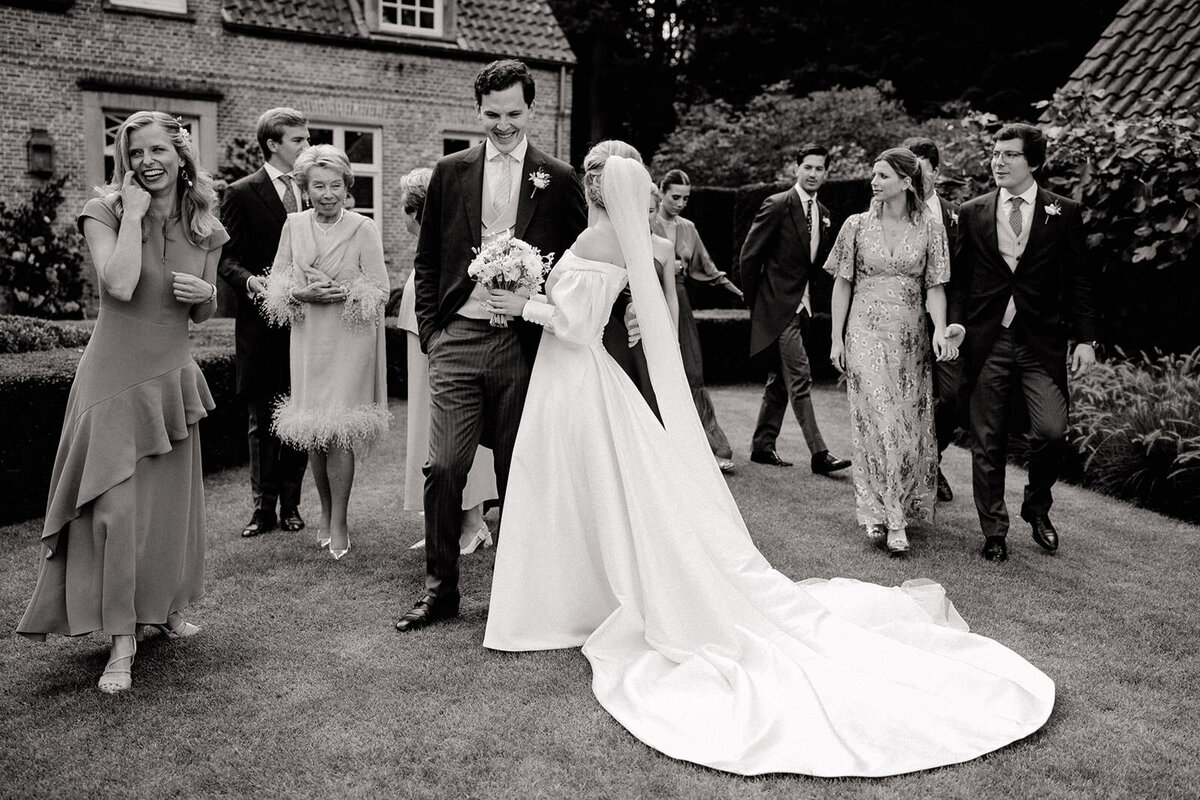 candid group wedding photo