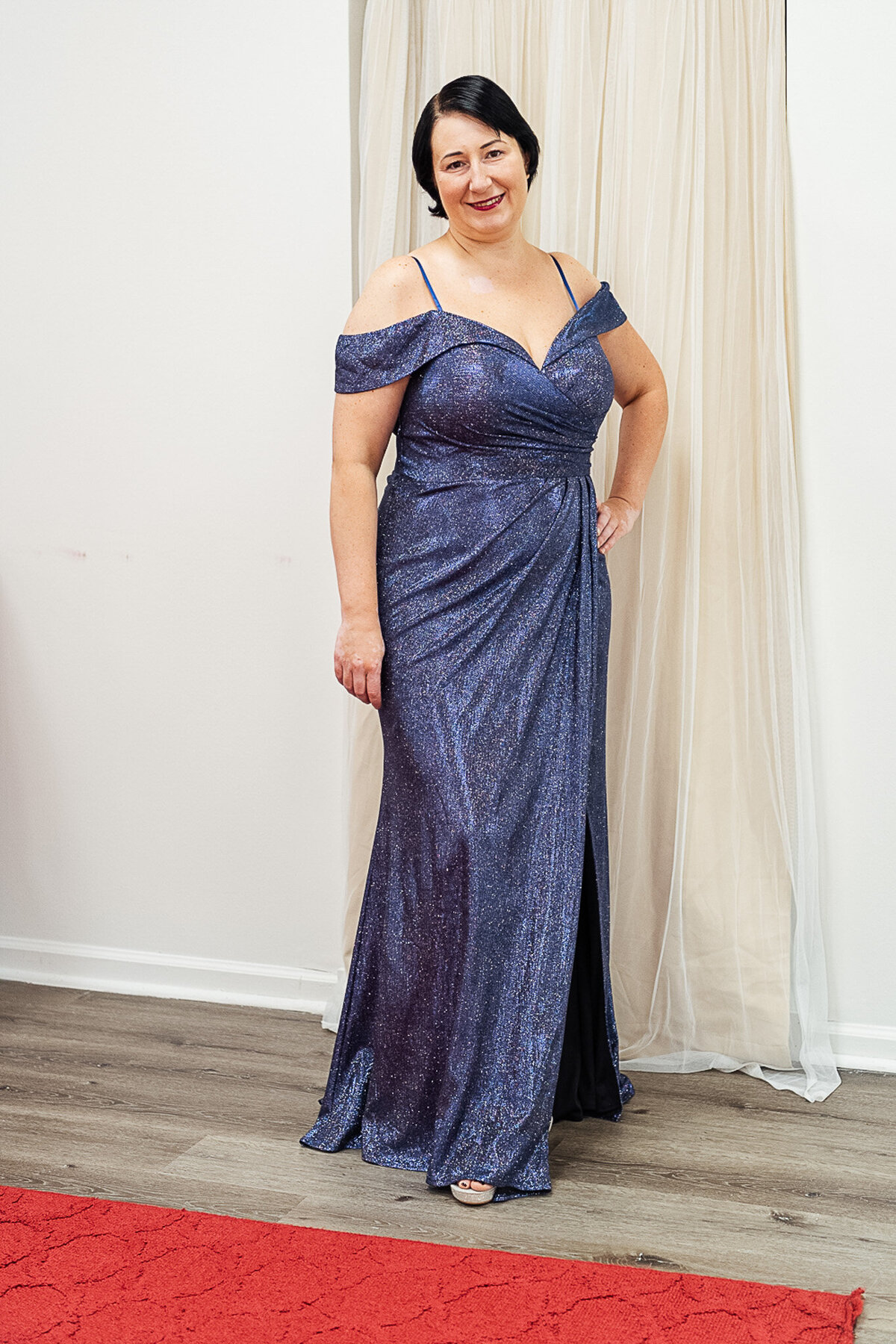 Navy-Blue- MOB-Glitter-Off-Shoulder-Evening-Gown