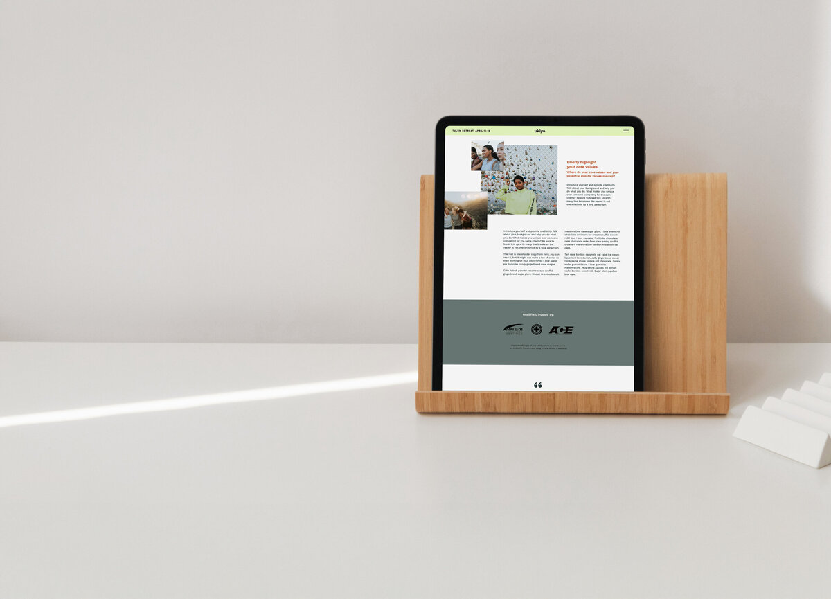 Showit website template displaying a Private Sessions page for a boutique fitness studio.