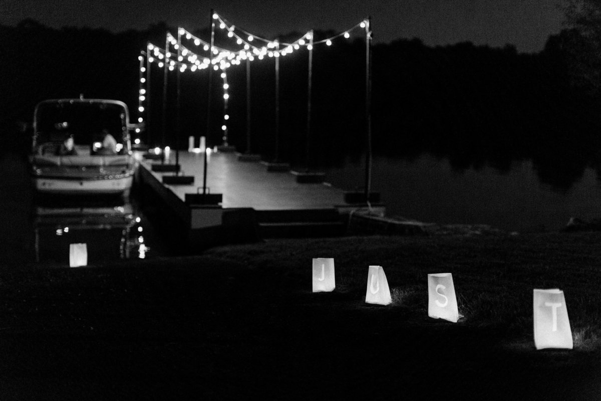 boat dock at night at wedding venue