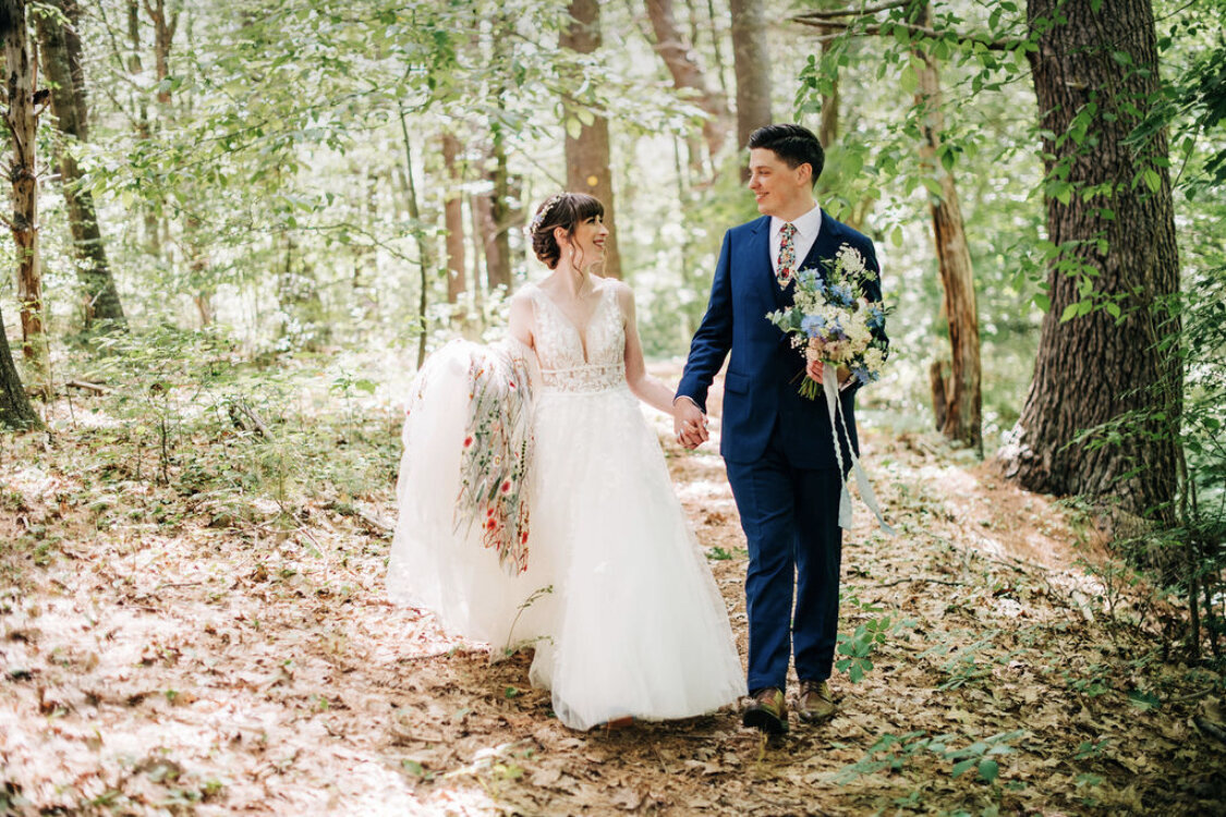 Boston  woodsy wedding holding a textured white and pastel bouquet by Prose Florals captured by Alexandra Roberts
