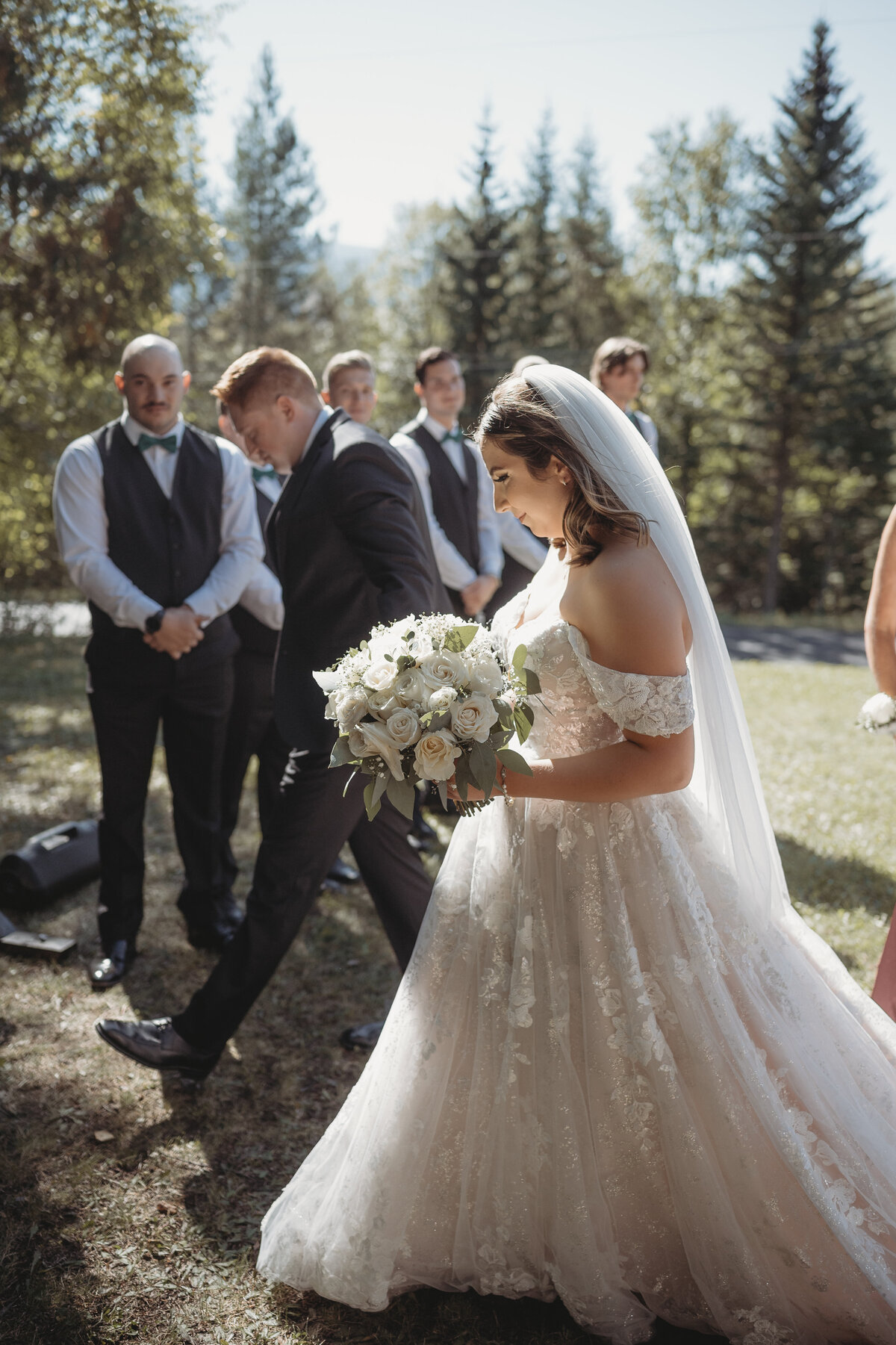 Bride walking down the aisle at BC wedding ceremony