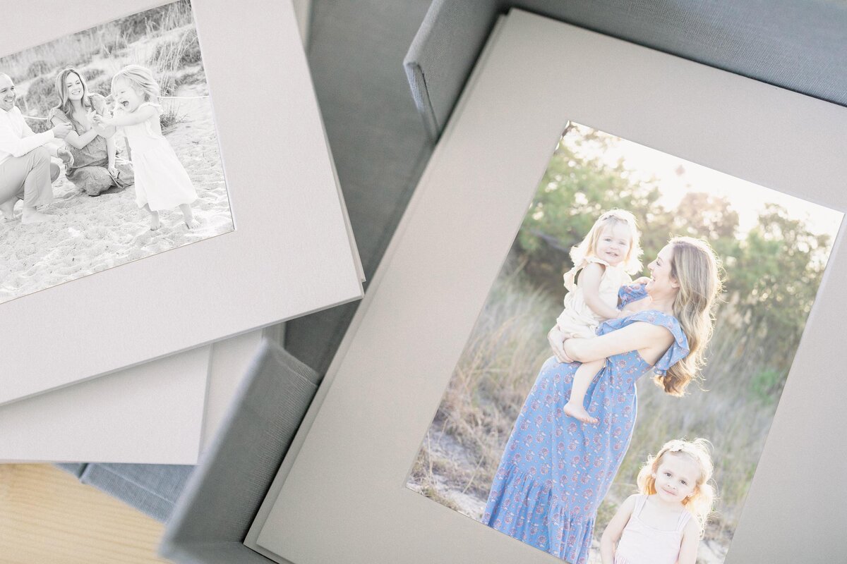 Heirloom Artwork featuring family photography in Virginia Beach with fine art photographs in a matted print box by Mary Eleanor Photography