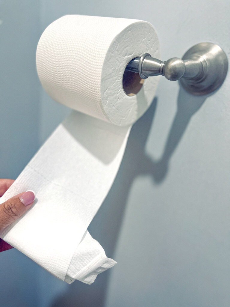 Soft toilet paper dispensed