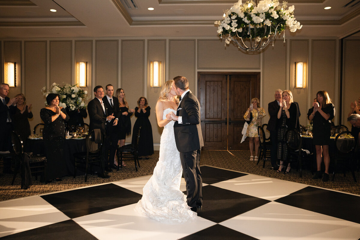 Bride and groom sharing first dance at wedding reception in Arizona wedding venue