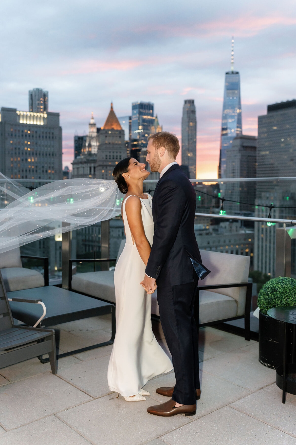 NYC  Sunset Bride + Groom Portrait by Lisa Blanche Photography