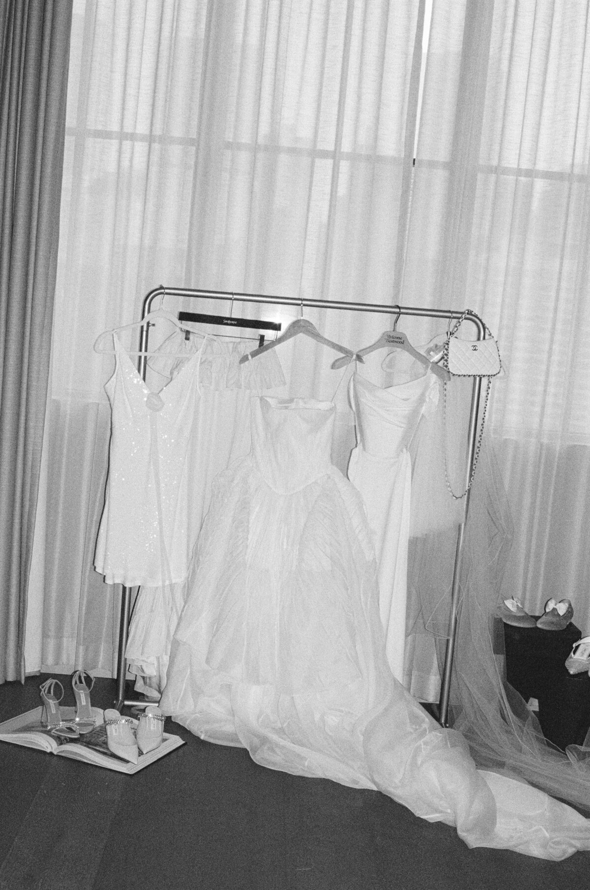 Fashion forward bridal preparation moments at NOBU Hotel Chicago captured in Lauren Alatriste's editorial wedding photography style, featuring luxury wedding details with film photography creating magazine-worthy bridal portraits.
