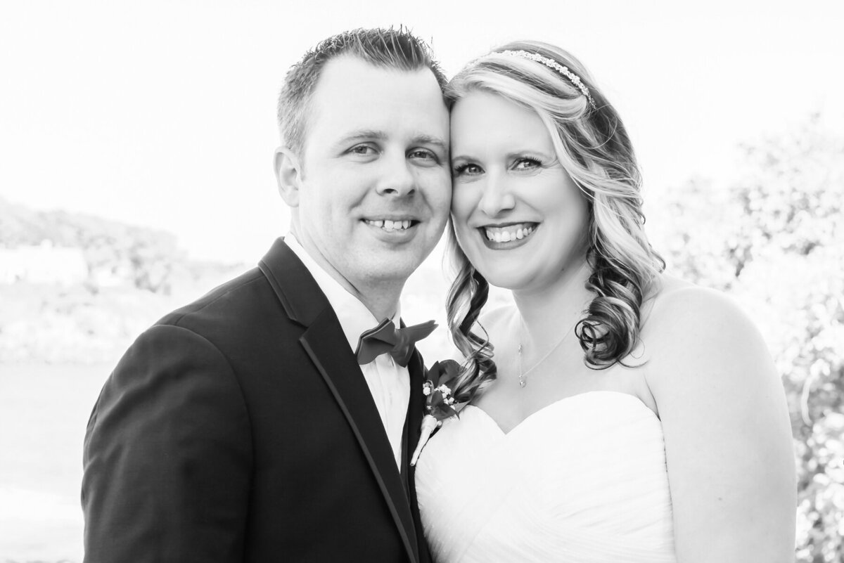 Black and white portrait bride and groom Stage Neck Inn Wedding