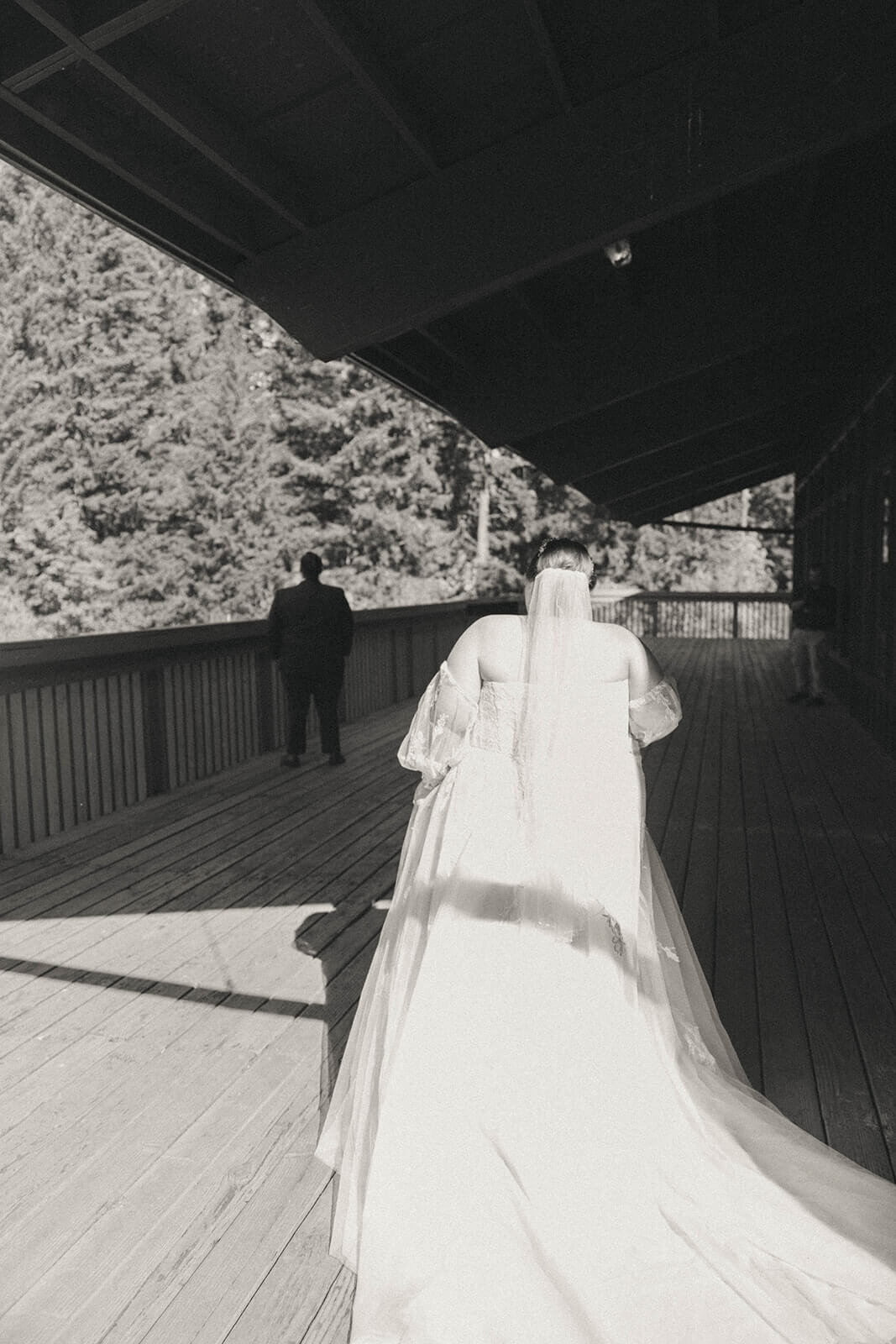 A couple's first looks at their outdoor wedding at Sky Camp Oregon.