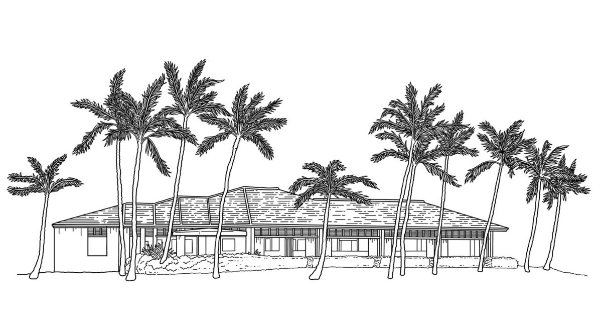 Illustration of a hawaiian venue with palm trees